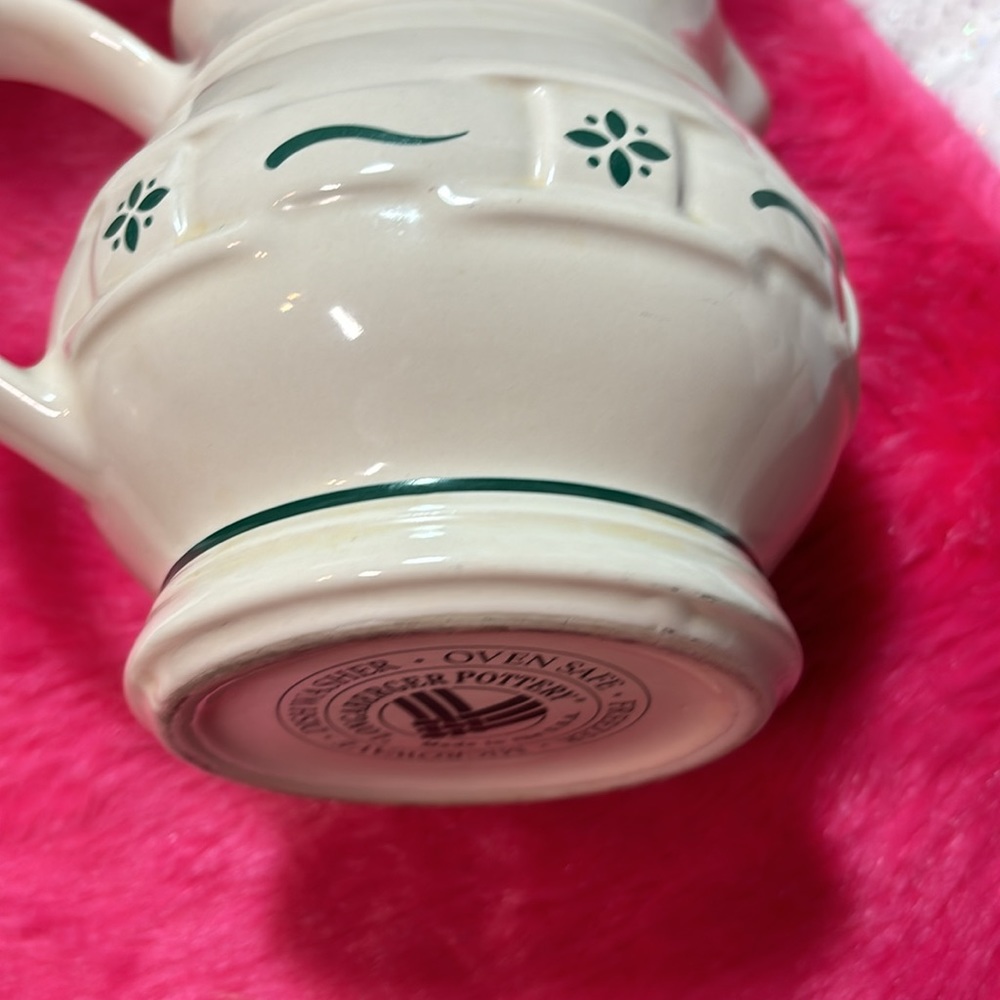Longaberger Pottery Woven Traditions Heritage Green Small 1 QT Juice Pitcher - Picture 9 of 11